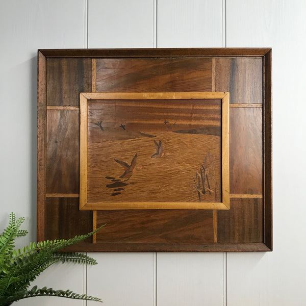 Mid Century Marquetry 'Flying Ducks' Framed