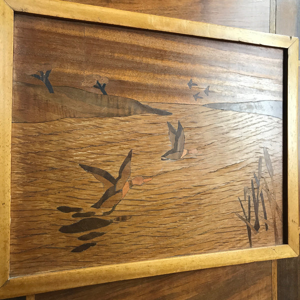 Mid Century Marquetry 'Flying Ducks' Framed