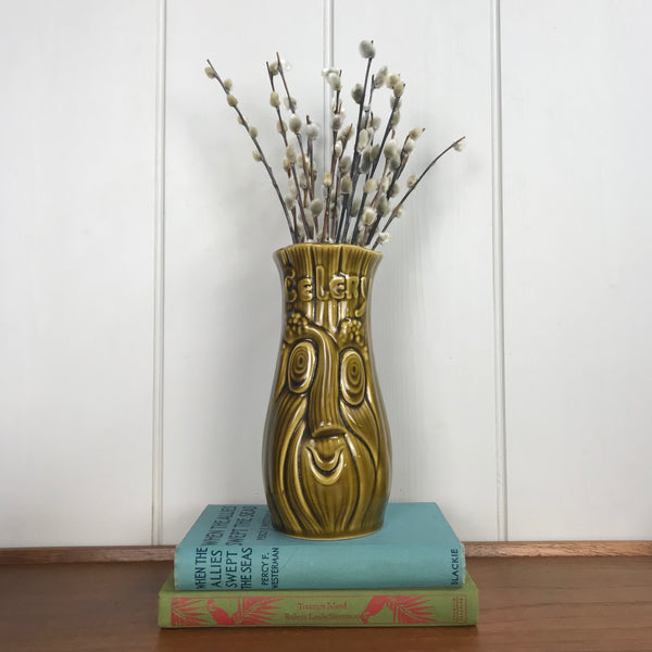 Vintage Green/Brown Celery Face Vase