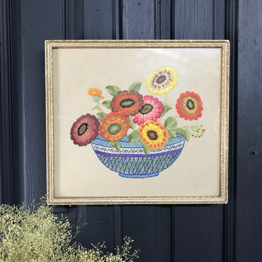 Mid Century Embroidery 'The Flower Bowl'