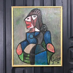 Framed Picasso Style Portrait in Oil