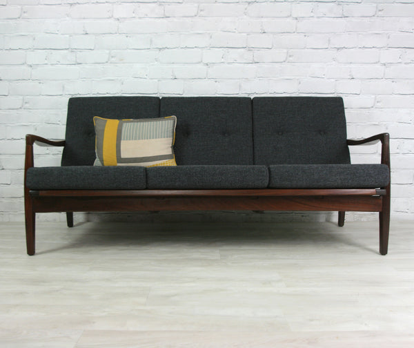 Vintage Afromosia framed three seater sofa