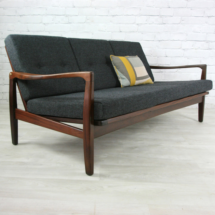 Vintage Afromosia framed three seater sofa