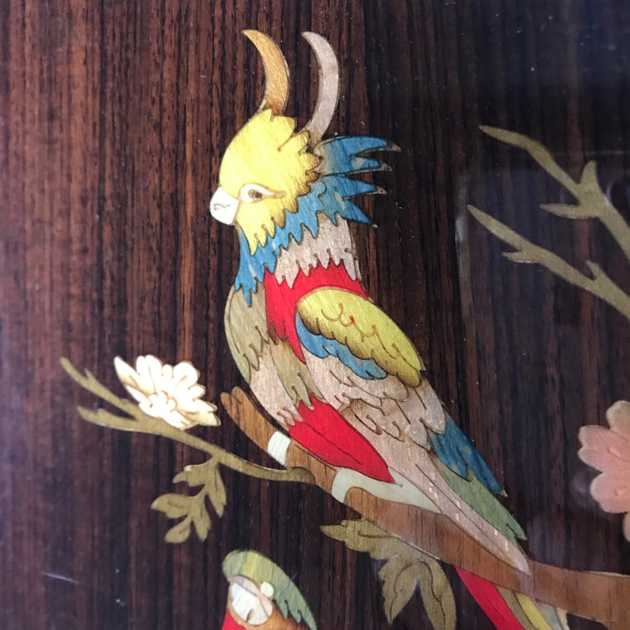 Vintage Marquetry 'Parrots' Picture