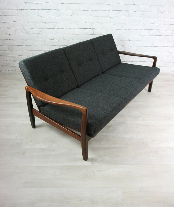 Vintage Afromosia framed three seater sofa