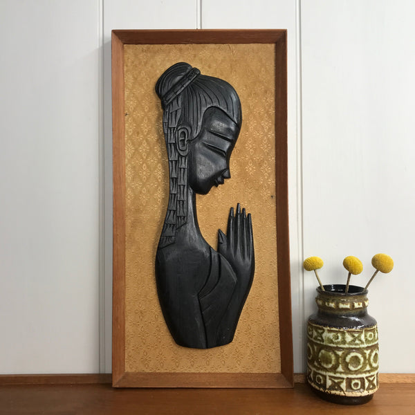 Mid Century 'Praying Lady' Teak Picture #A11
