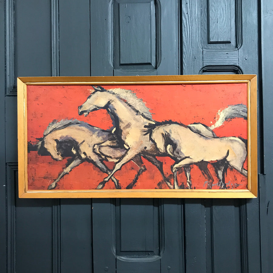 Mid Century Framed 'Wild Horses' Print
