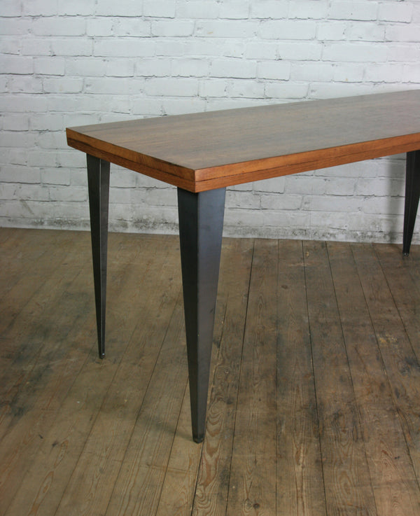 Large foundry steel leg vintage iroko industrial desk/table 1