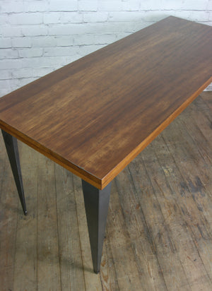 Large foundry steel leg vintage iroko industrial desk/table 1