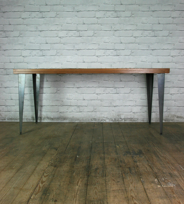 Large foundry steel leg vintage iroko industrial desk/table 1