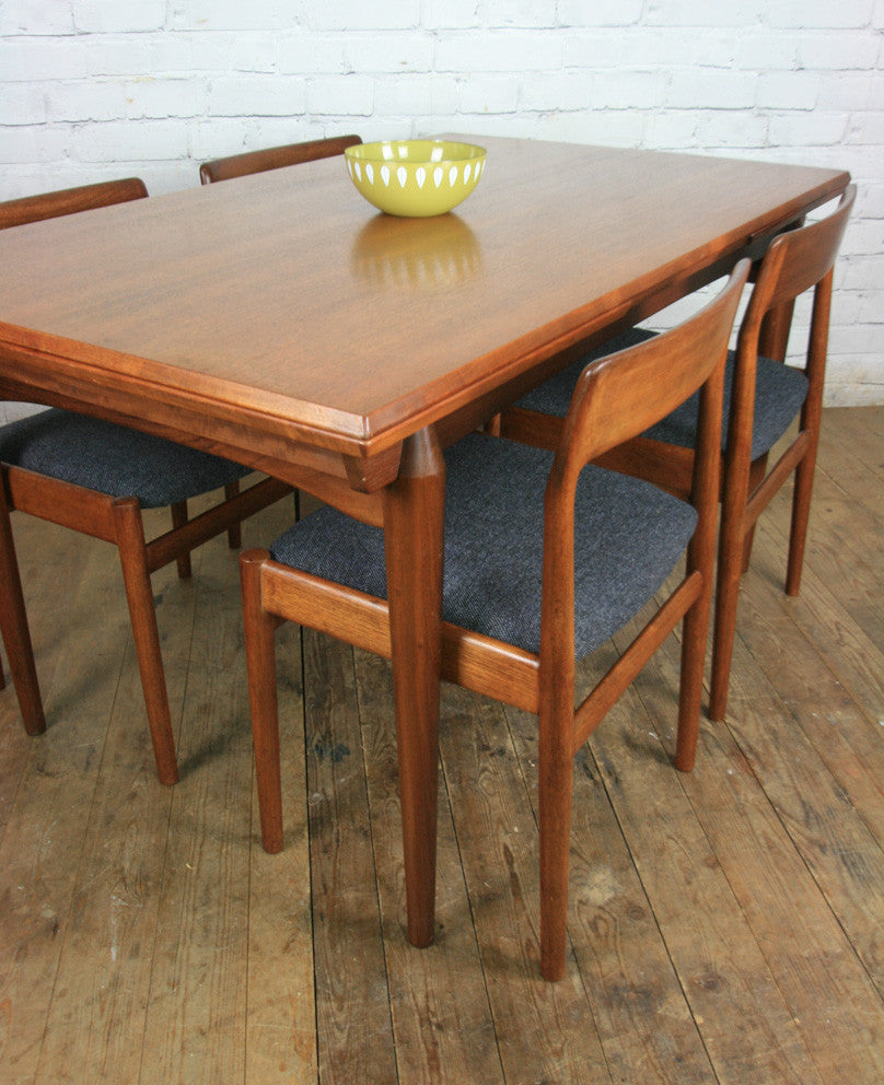 Vintage Extending Dining Table & Six Reupholstered Dining Chairs