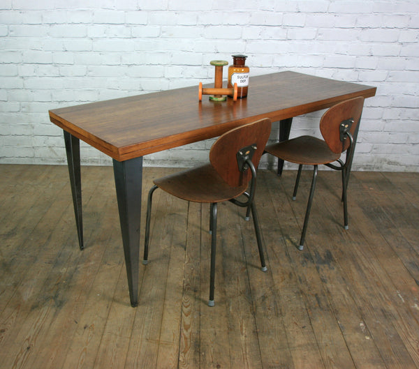 Large foundry steel leg vintage iroko industrial desk/table 1
