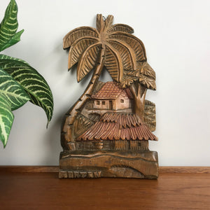 Palms Carved Wood Wall Plaque