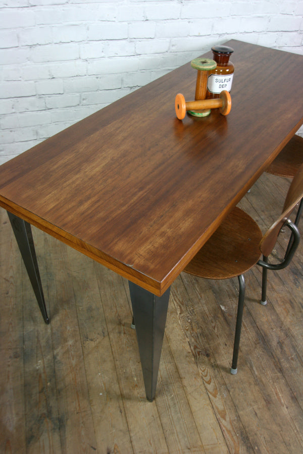 Large foundry steel leg vintage iroko industrial desk/table 1