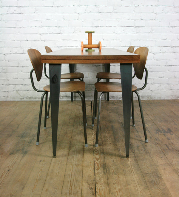 Large foundry steel leg vintage iroko industrial desk/table 1