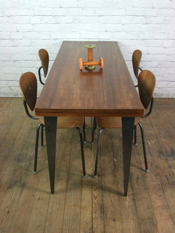 Large foundry steel leg vintage iroko industrial desk/table 1