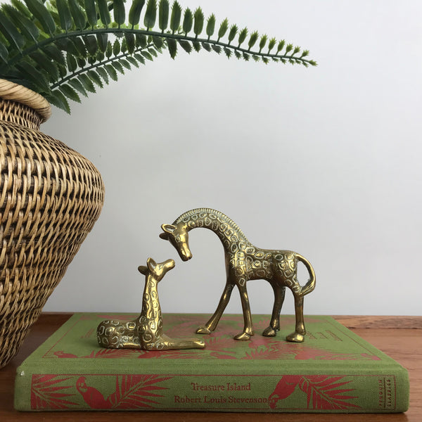 Vintage Brass Giraffe Mother & Calf Set