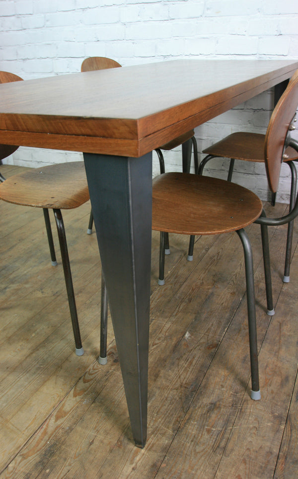Large foundry steel leg vintage iroko industrial desk/table 1