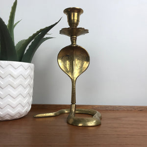 Large Vintage Brass Cobra Candlestick