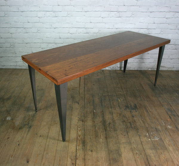Large foundry steel leg vintage iroko industrial desk/table