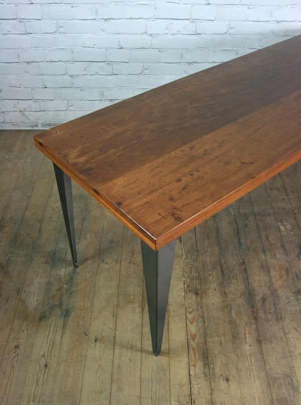 Large foundry steel leg vintage iroko industrial desk/table
