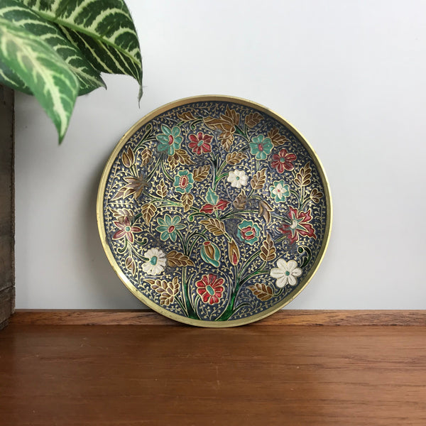 Vintage Brass Plate/Wall Plaque - Flowers 1