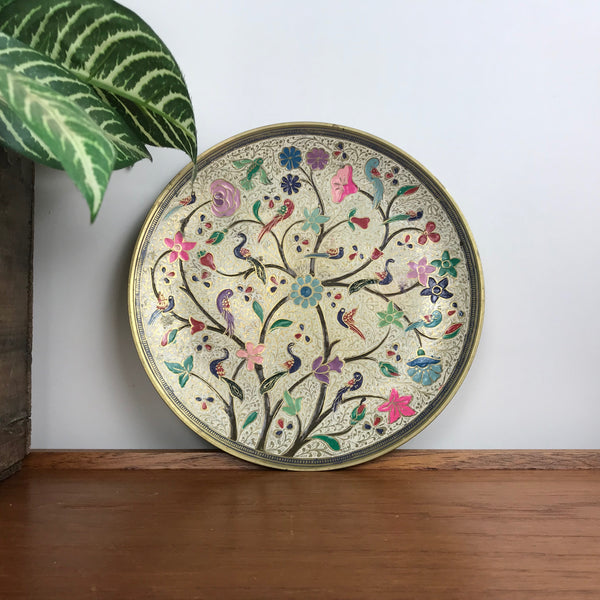 Vintage Brass Plate/Wall Plaque - Flowers 2