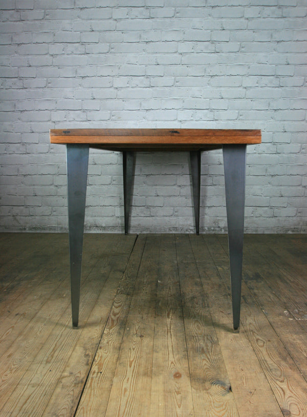 Large foundry steel leg vintage iroko industrial desk/table