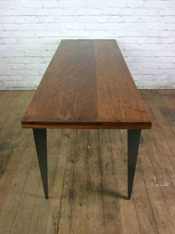 Large foundry steel leg vintage iroko industrial desk/table