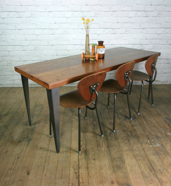 Large foundry steel leg vintage iroko industrial desk/table