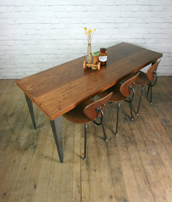 Large foundry steel leg vintage iroko industrial desk/table