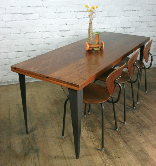 Large foundry steel leg vintage iroko industrial desk/table
