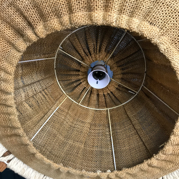 Mid Century Tiki Wood & Hessian Lampshade