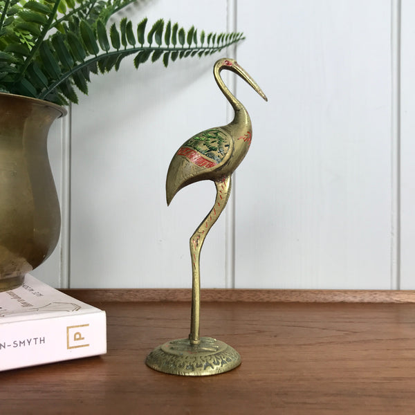 Mid Century Brass Crane - colour/etched