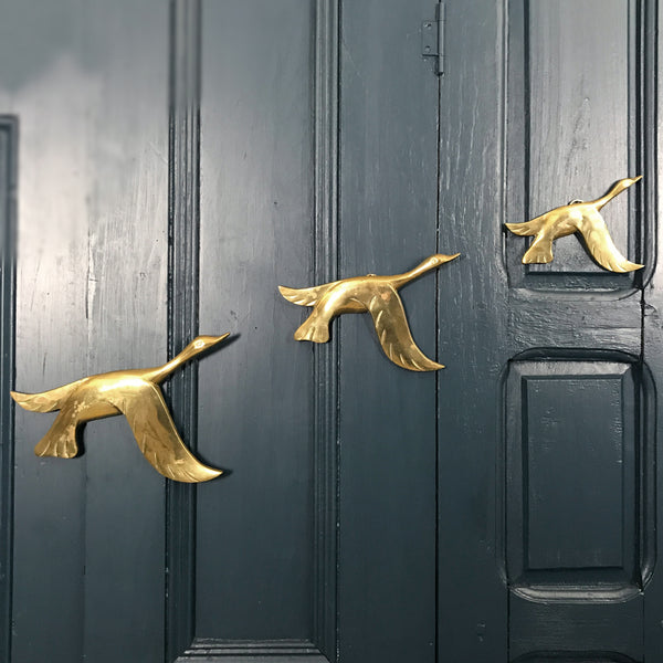 *EXTRA LARGE* Trio of Vintage Brass Flying Swans
