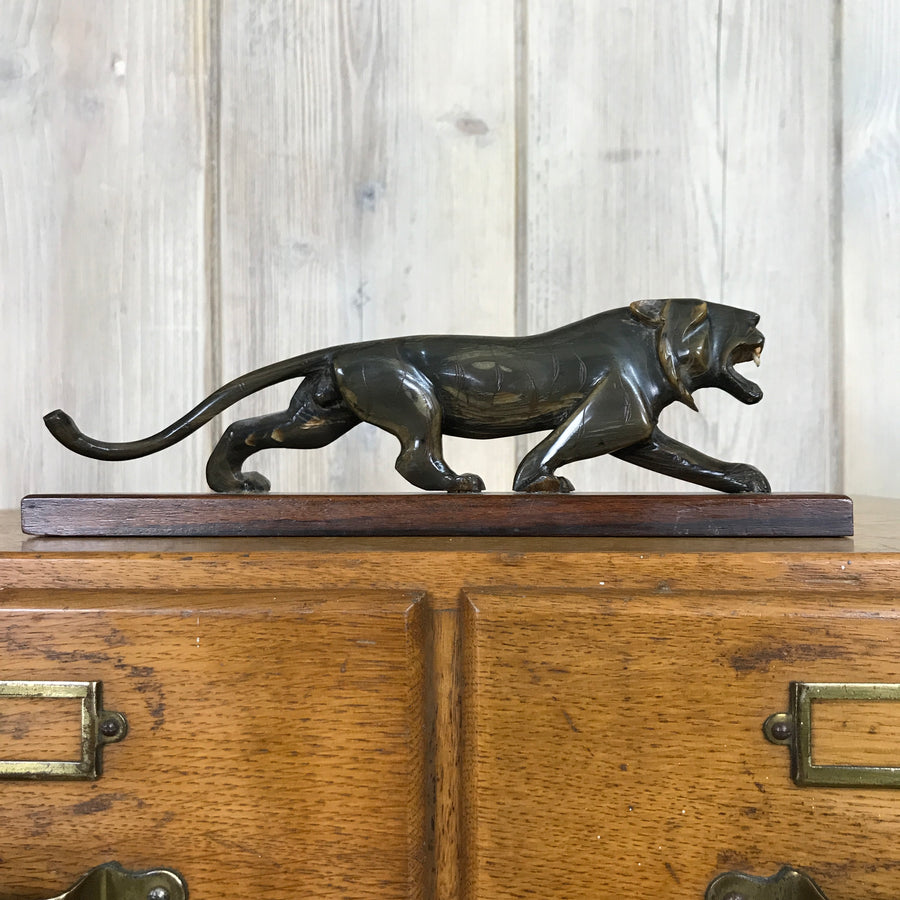 Mid Century Horn Carved 'Big Cat'