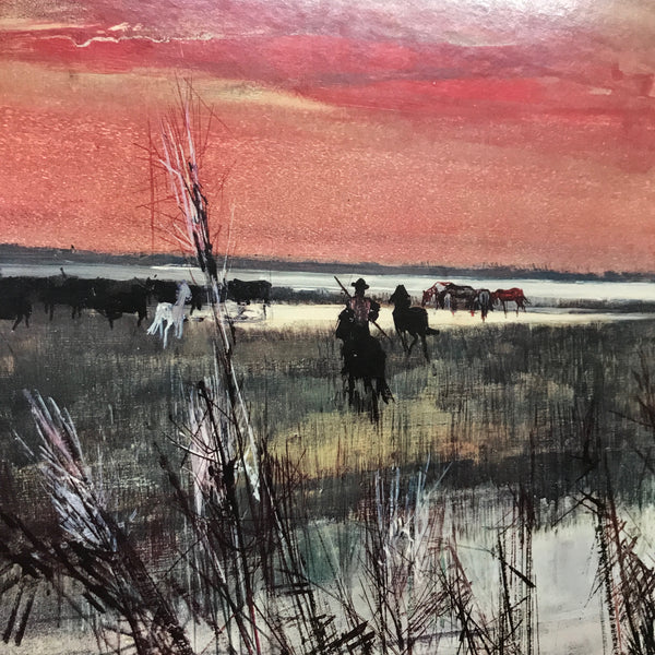 Mid Century Framed Lithograph 'The Round Up'
