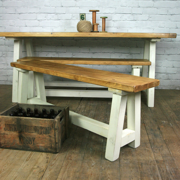 Reclaimed A-frame rustic bench (white)