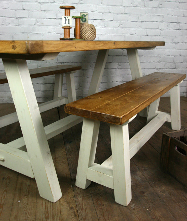 Reclaimed A-frame rustic bench (white)