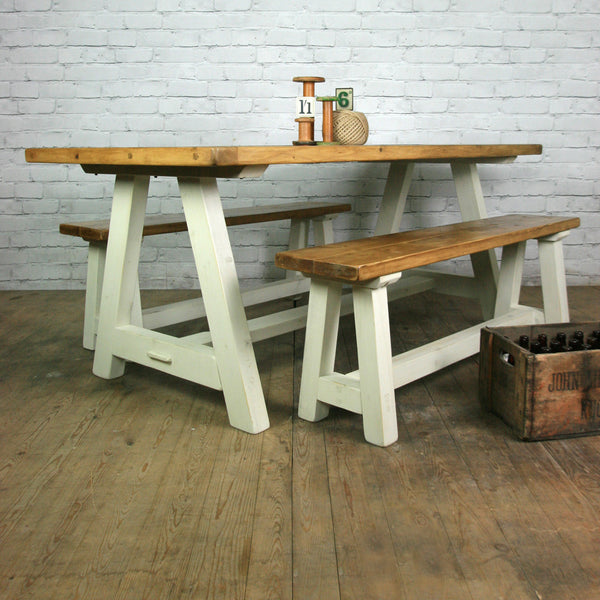 Reclaimed A-frame rustic bench (white)