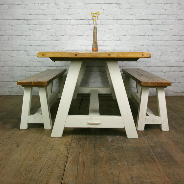 Reclaimed A-frame rustic bench (white)