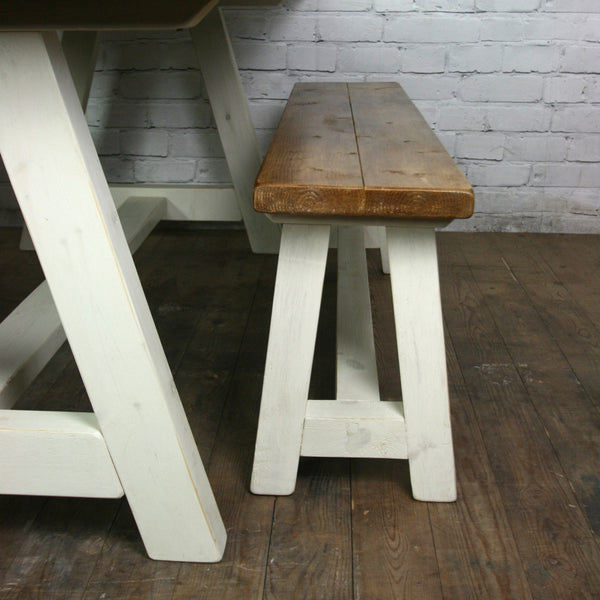 Reclaimed A-frame rustic bench (white)