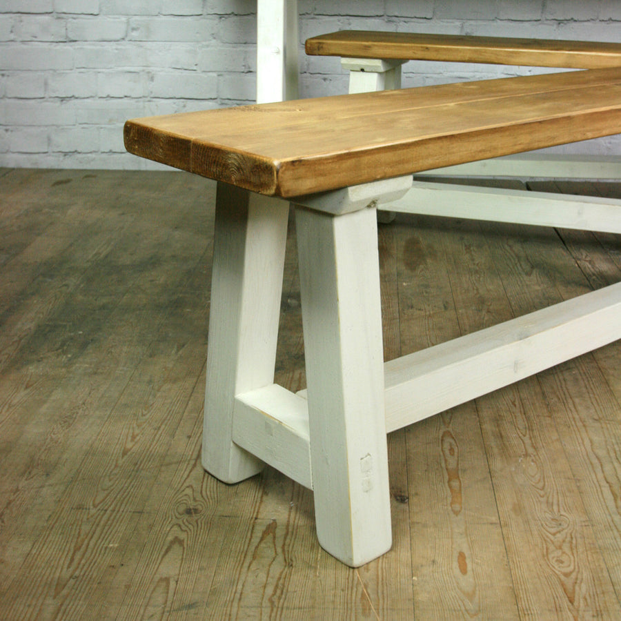Reclaimed A-frame rustic bench (white)