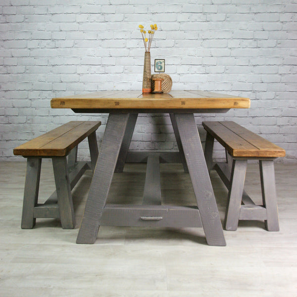 Reclaimed A-frame rustic trestle table - 190 x 90cm (grey)