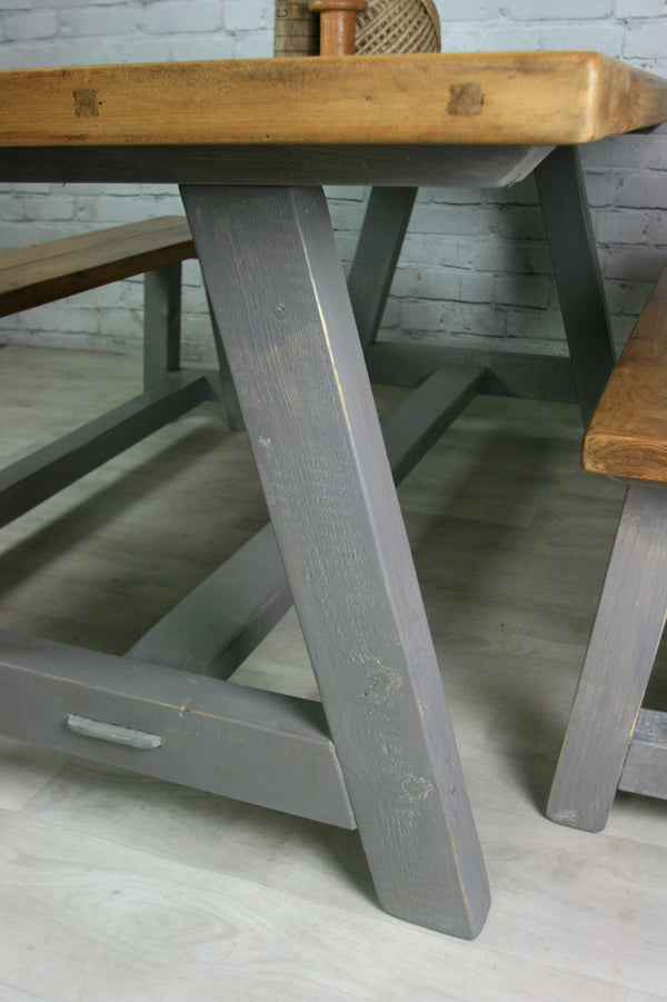 Reclaimed A-frame rustic trestle table - 190 x 90cm (grey)