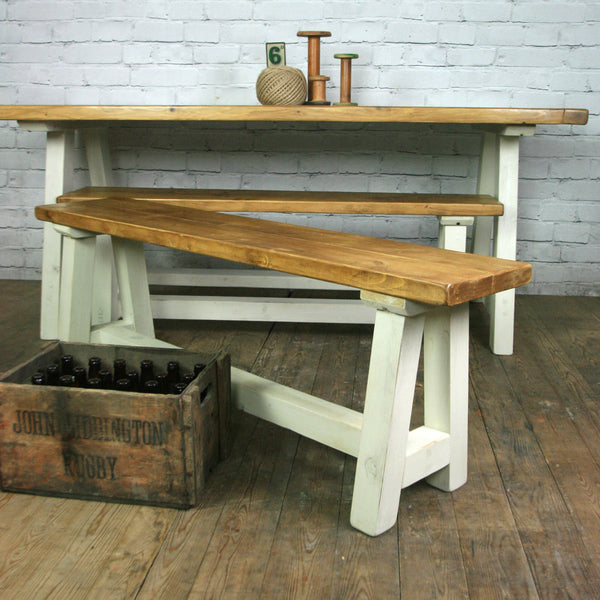 Reclaimed A-frame rustic trestle table - 190 x 90cm (white)