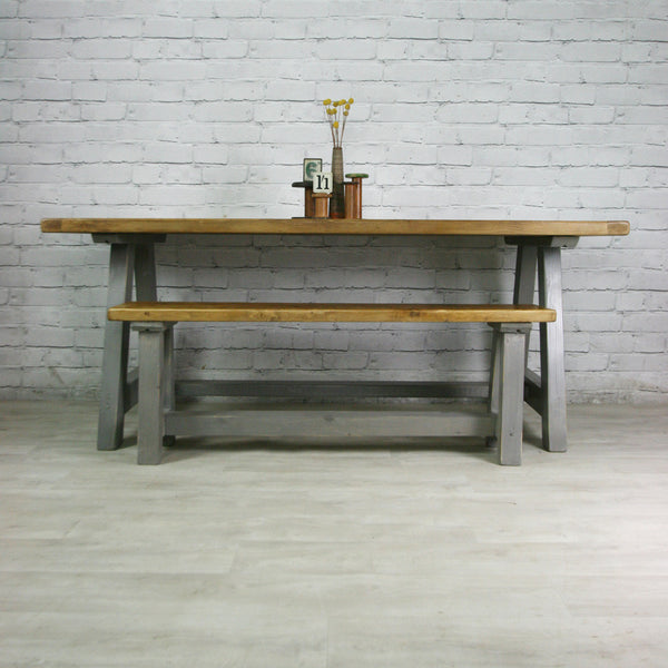 Reclaimed A-frame rustic trestle table - 190 x 90cm (grey)