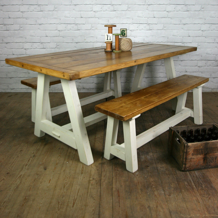 Reclaimed A-frame rustic trestle table - 190 x 90cm (white)