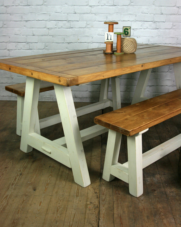 Reclaimed A-frame rustic trestle table - 190 x 90cm (white)