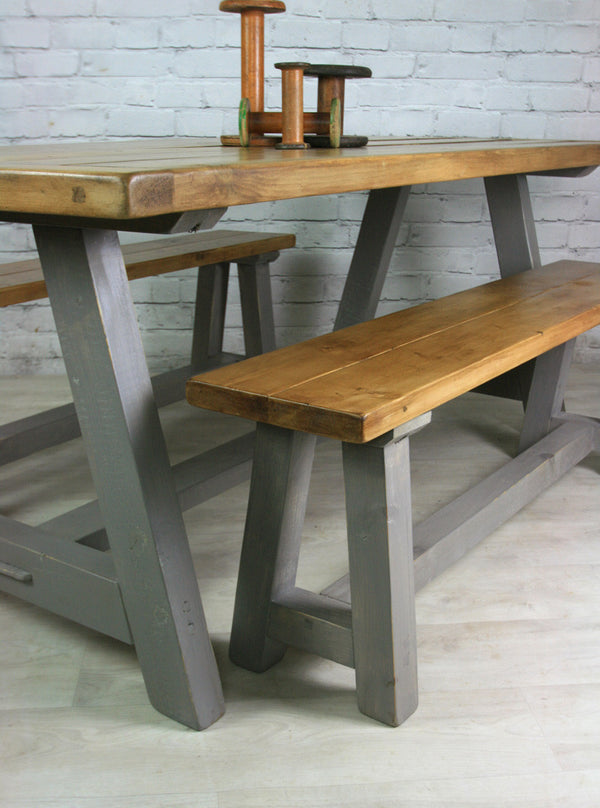 Reclaimed A-frame rustic trestle table - 190 x 90cm (grey)